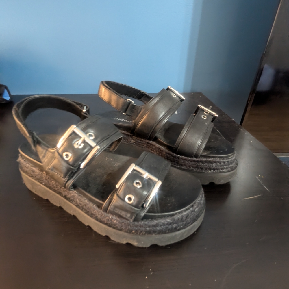Steve Madden Black Sandals with Silver Buckles